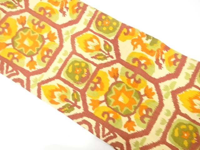 JAPANESE KIMONO / ANTIQUE NAGOYA OBI / SILK / TSUMUGI / WOVEN FLOWERS & BIRDS & SARASA